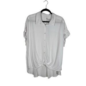 Jane & Delancey Women Plus SZ 1X White Button Up Tie Waisted Blouse Top NWT